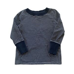 Talbots Navy White Striped Knit Top Ribbed Trim Kangaroo Pocket Small